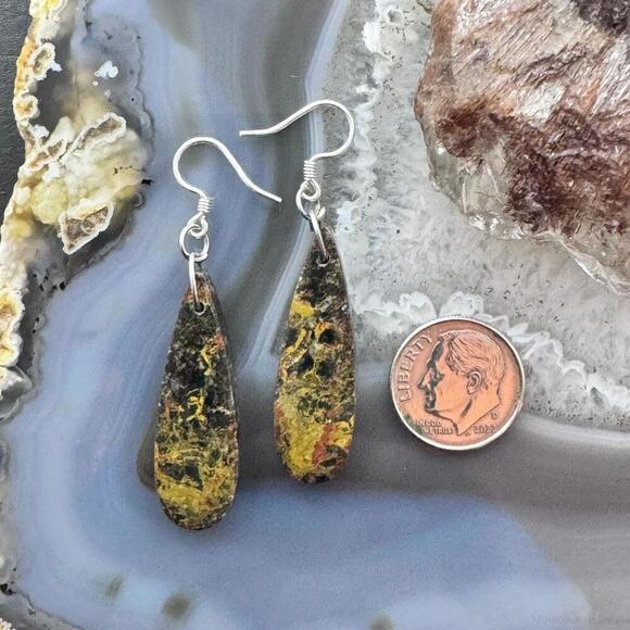 Sterling Silver Teardrop Black Mizone Slab Dangle Earrings For Women #240 - Picture 8 of 10